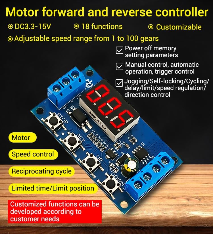 GODIYMODULES DC 3.3-15V High Power Motor Forward and Reverse Controller Auto Cycle Timing Delay Module Signal Trigger Brush Motor - Image 4